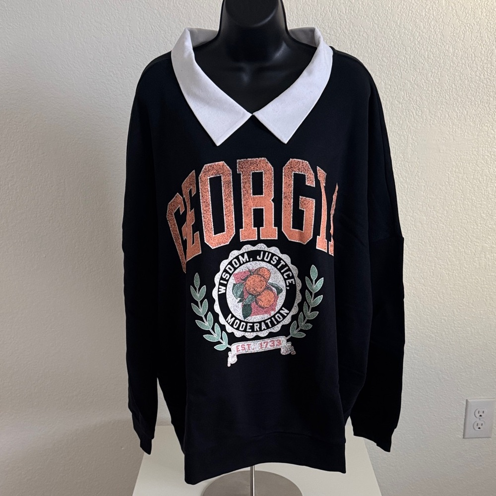 NWT Grayson Threads Georgia Graphic Collared Sweatshirt Black 3X